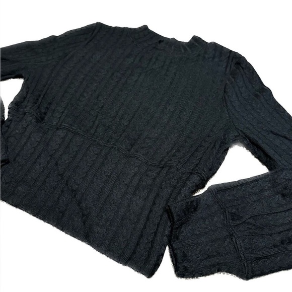 Band of Gypsies Tops - Band of the Free Raquel BLACK Ribbed Knit Cable Mock Neck Sweater Size SM NWT